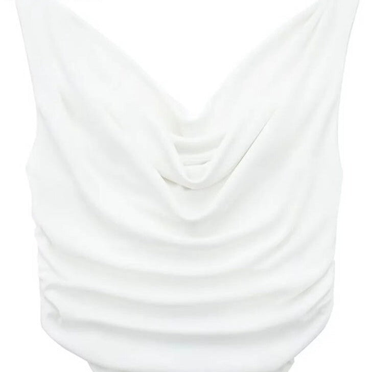 Solid Color Sleeveless Pleats Crop Top