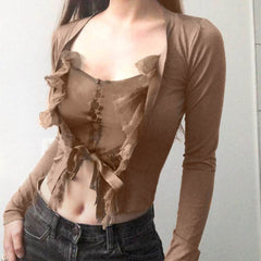 Long Sleeve Bandage Chiffon T-Shirts