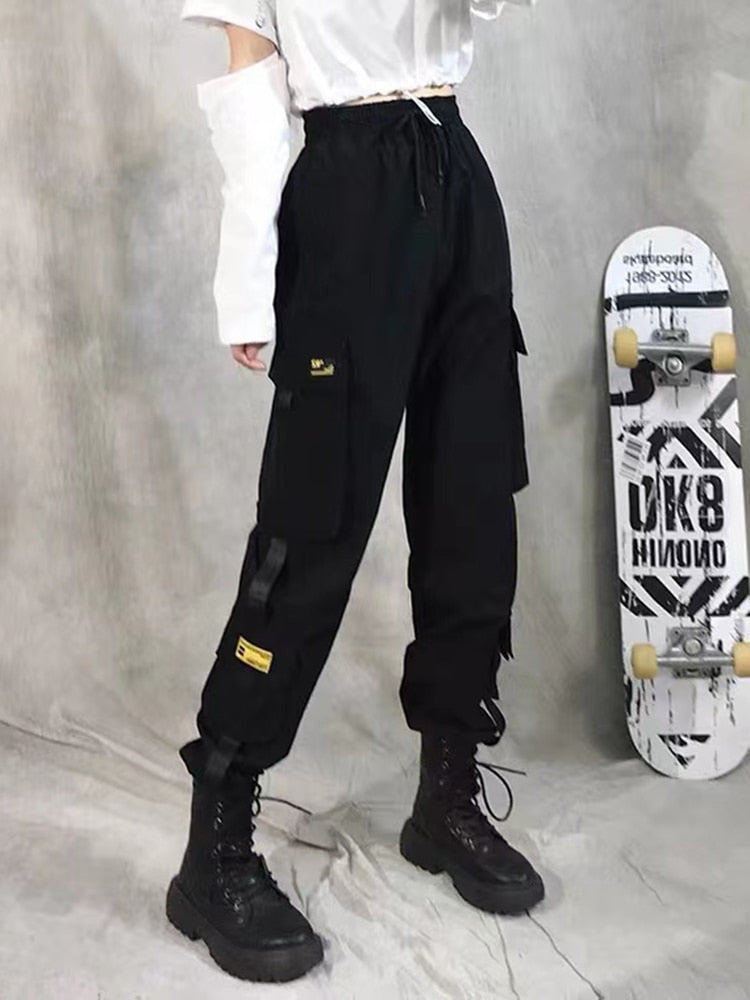 High Waist Streetwear Cargo Pants With Chain