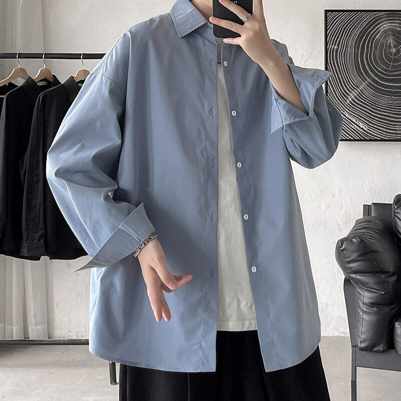 Solid Color Oversize Long Sleeve Shirt