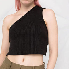 Knitted One Shoulder Backless Crop-Top