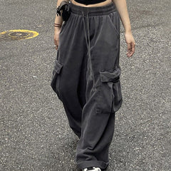 Wide Leg Cargo Pockets Pants High Waist Trouser