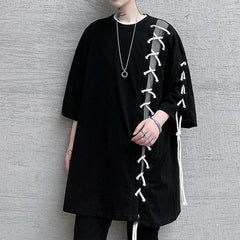 Oversize Drawstring Splice Short Sleeve T-shirt