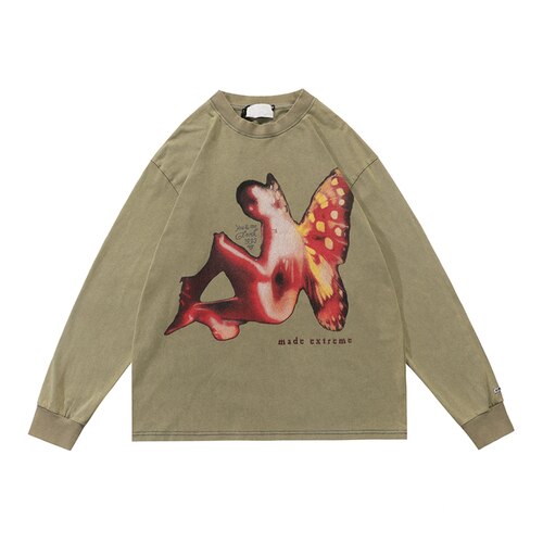 Oversized Long Sleeve Angel Graphic Shirt