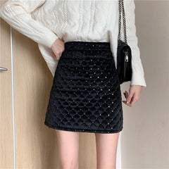 Sequin Velvet High Waist Mini Skirt