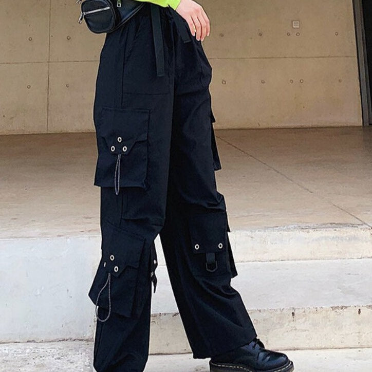 Solid Color Gothic Cargo Pants