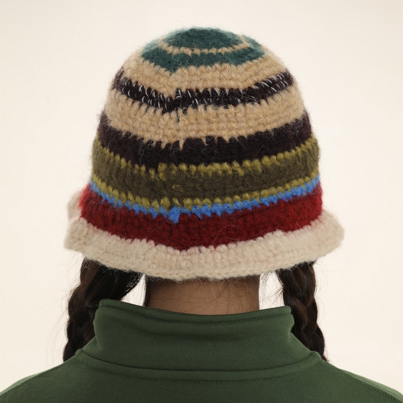 Handmade Crochet Striped Knitted Fisherman Bucket Hat