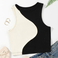 Knit O-neck Sleeveless Crop Top