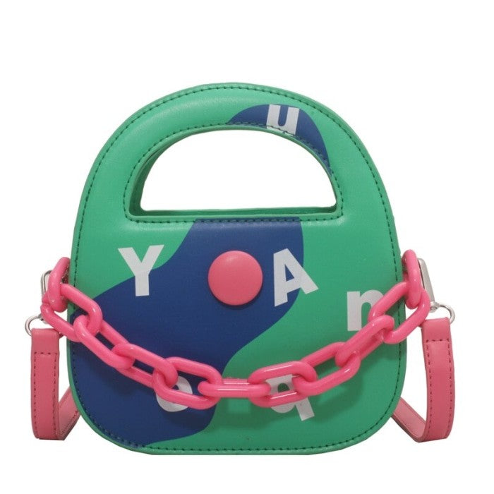 Round Handle With Chain Ornament Cute Bag