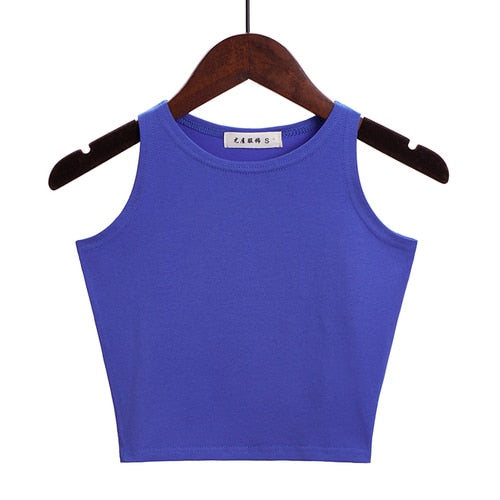 Solid Color Cotton Sleeveless Crop Top