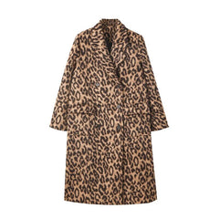 Leopard Print Long Sleeve Long Coat