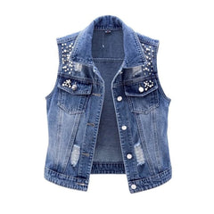 Denim Luxury Ripped Denim Vest