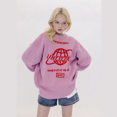 Letter O-Neck Knitted Sweater