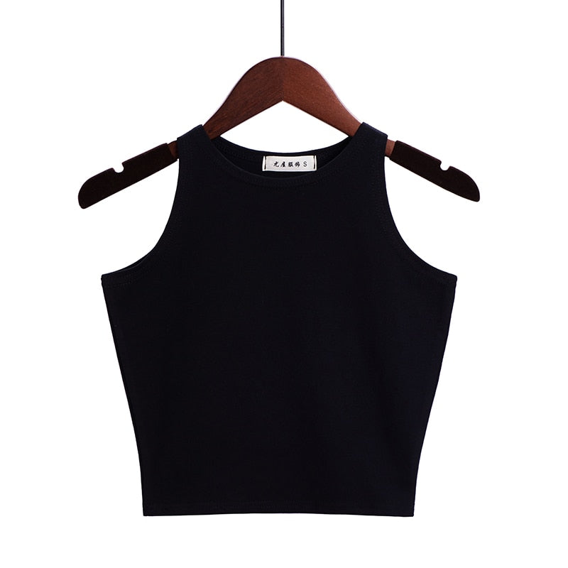 Solid Color Cotton Sleeveless Crop Top