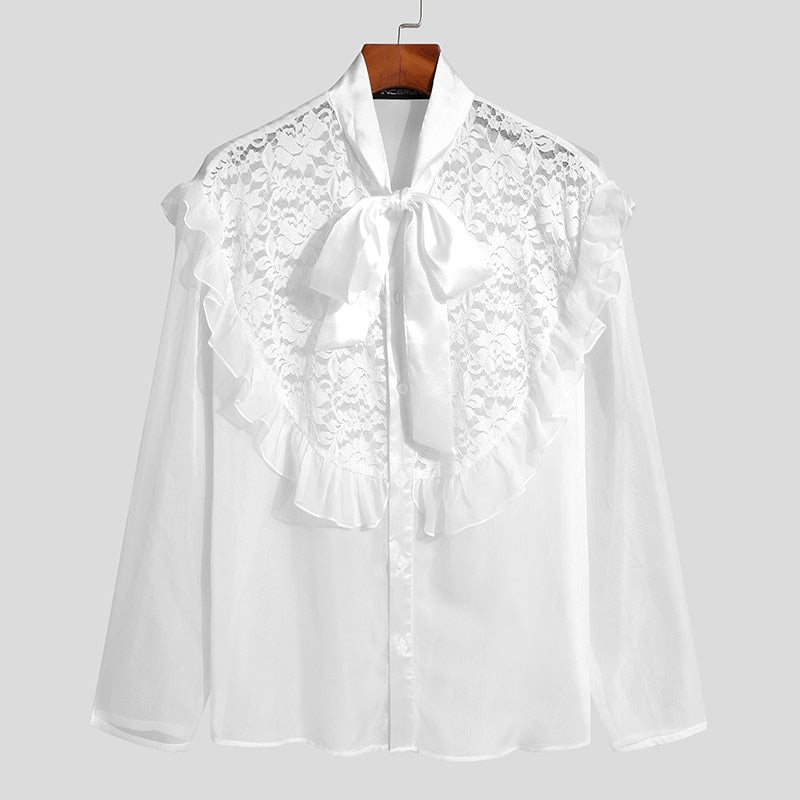 White Bow Long-Sleeved Blouse