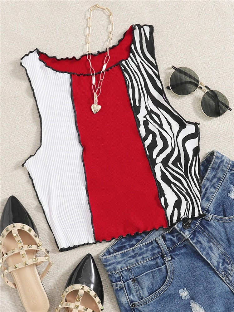 Zebra Striped Crop Tank Top