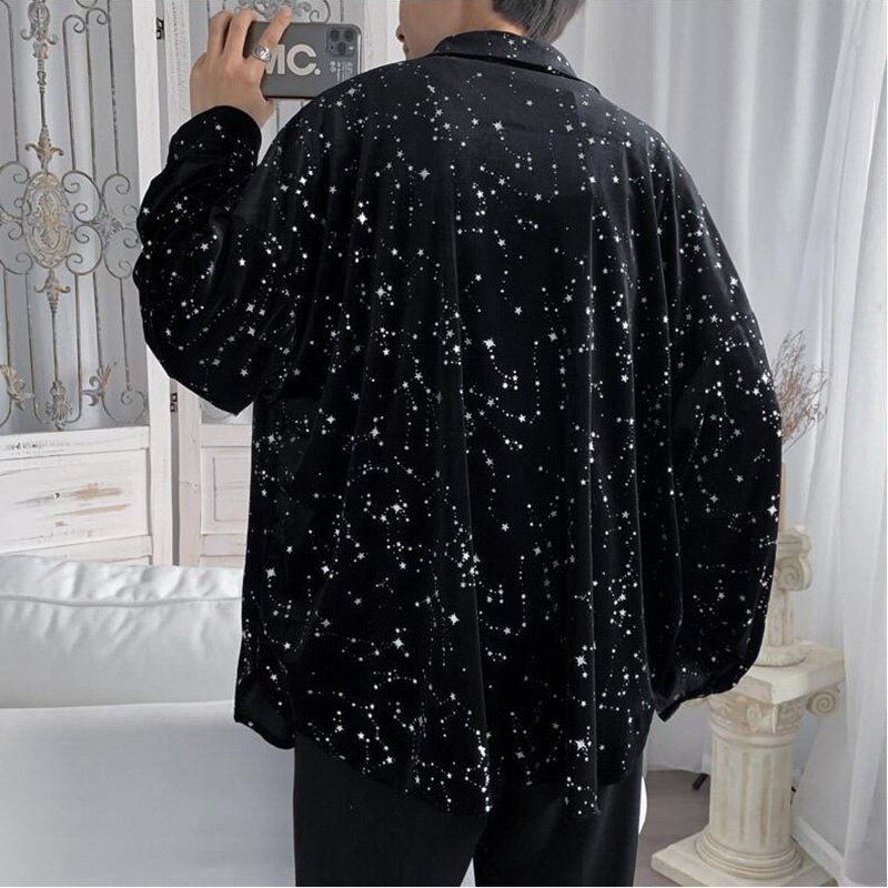 Starry Sky Long Sleeve Black Shirts