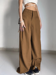 Plain Wide Leg High Waist Baggy Pants