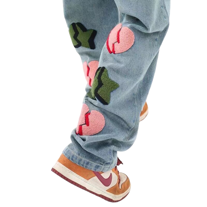 Embroidery Heart Straight Pants