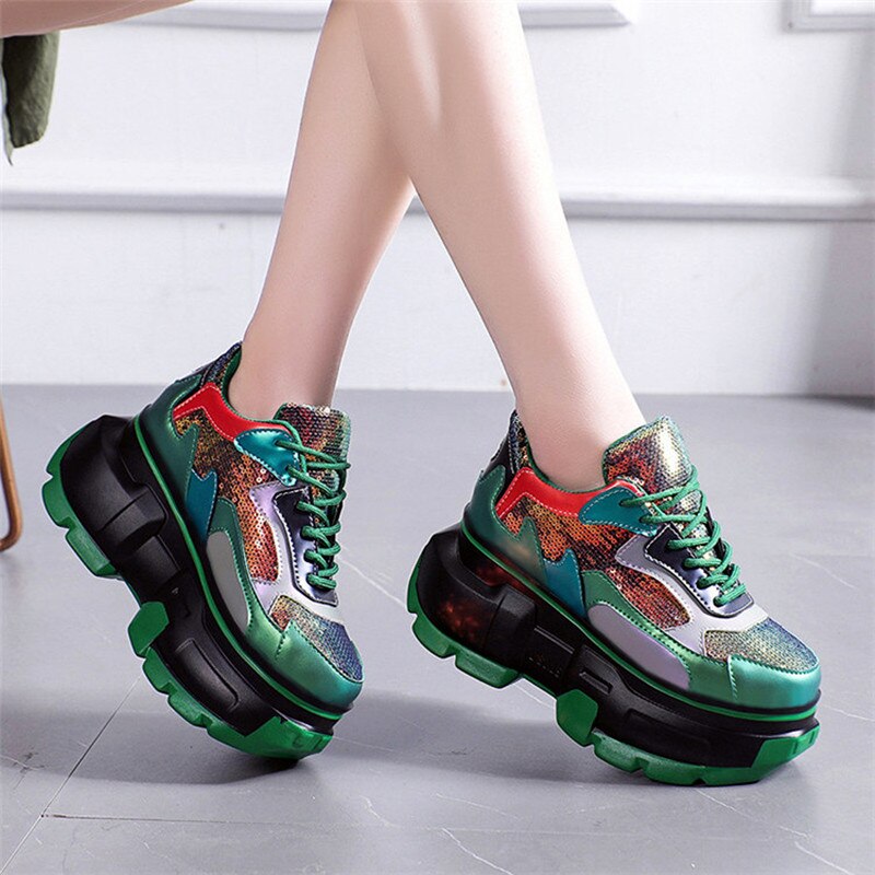 Mixed Colors Sequin Increase Thick Sole Shoes