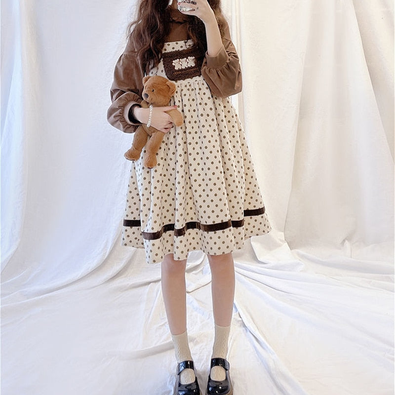 Sweet Bear Embroidery Corduroy Dress