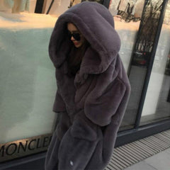 Solid  Color Faux Fur Long Coat