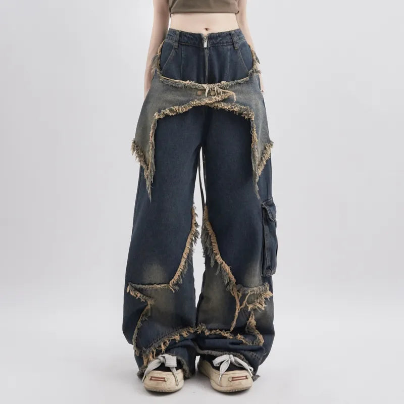 Y2K Star Bleached High Waist Wide Leg Jeans