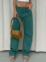 Vintage Green Cargo Denim Pants