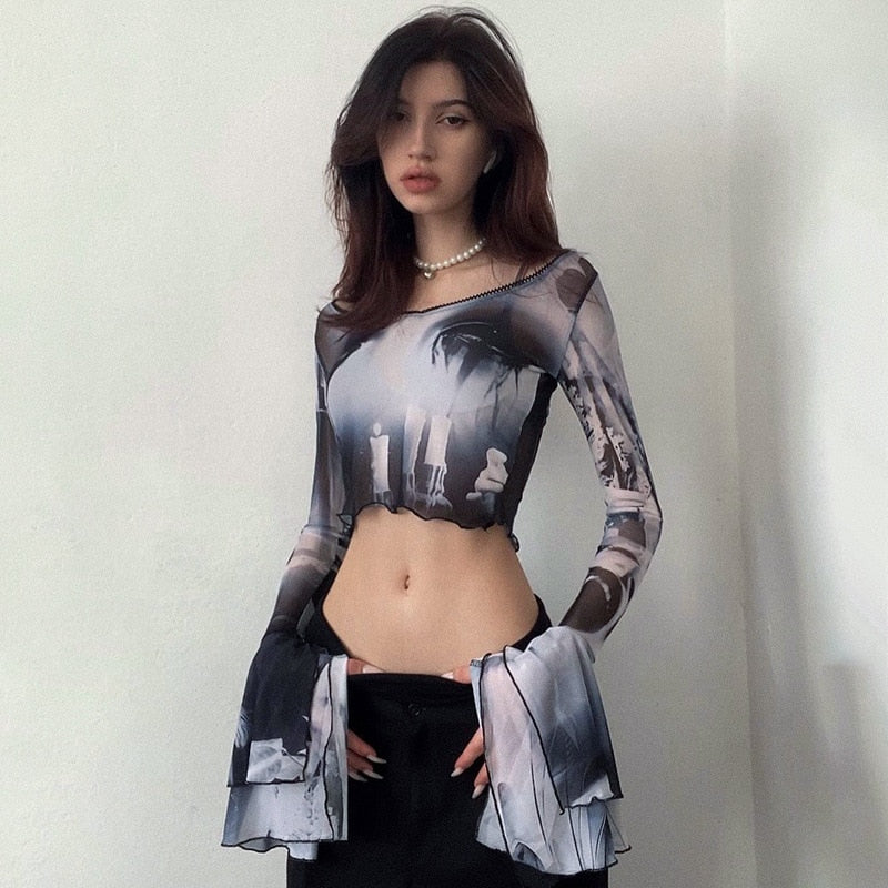 Gothic Long Sleeve Crop Top