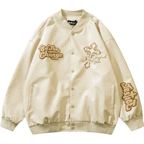 Embroidery Baseball Jacket PU Leather