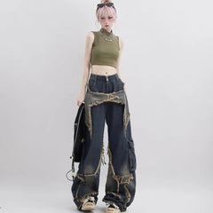 Y2K Star Bleached High Waist Wide Leg Jeans