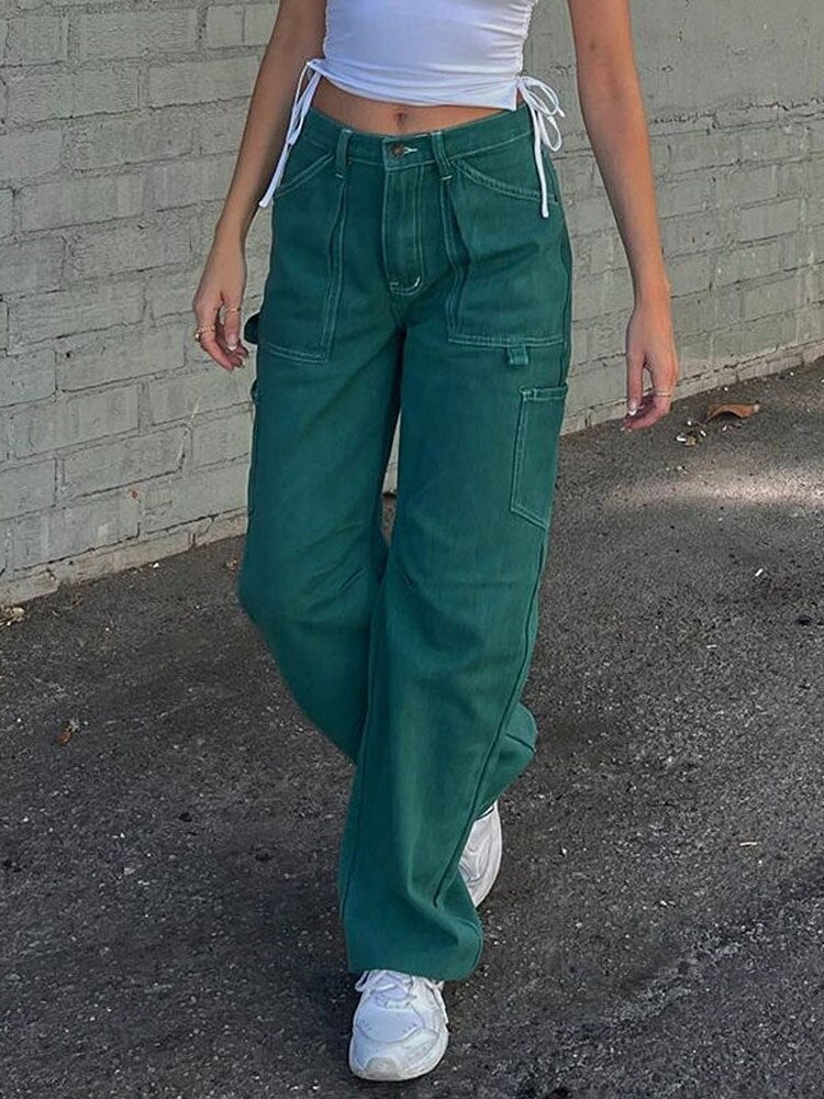 Vintage Green Cargo Denim Pants