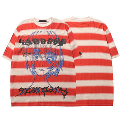 Anime Cartoon Striped T-Shirt