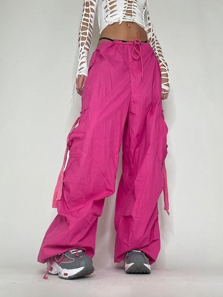 Pink Capris Lace-Up Ribbon Pants