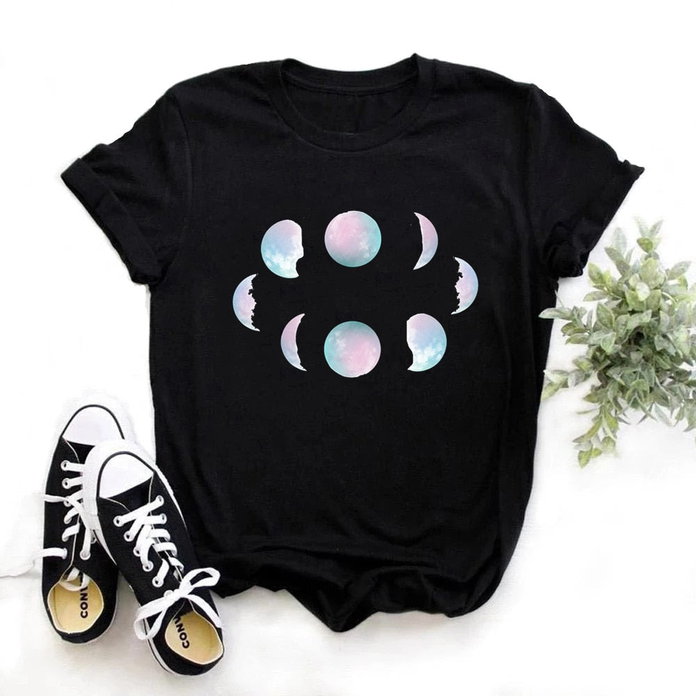 Phase Moon Planet Print T Shirt