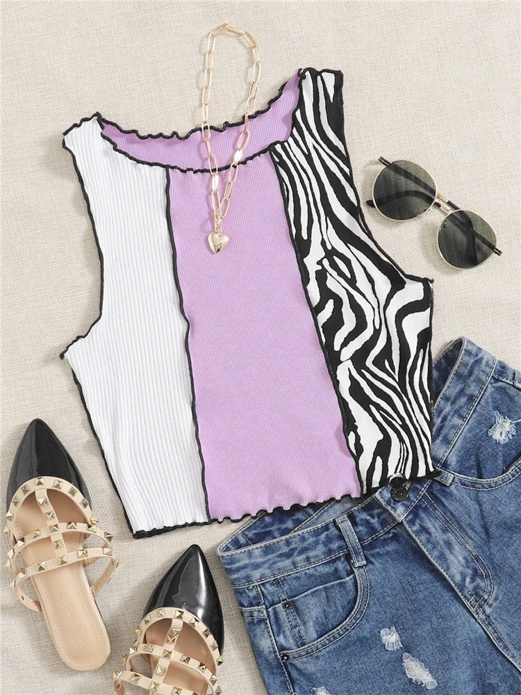 Zebra Striped Crop Tank Top