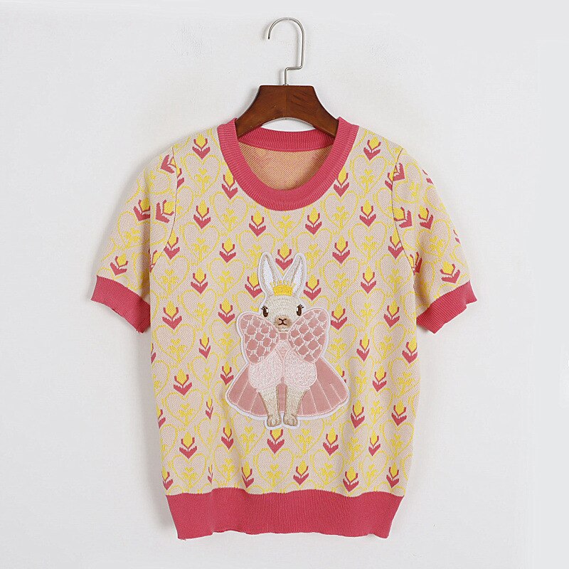 Embroidery Rabbit Short Sleeve T-Shirt