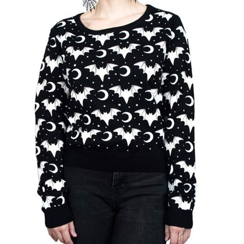 Gothic Black Bat Long Sleeve Sweatshirt