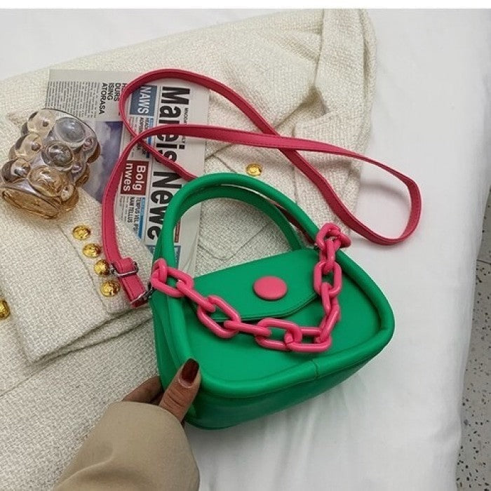 Button and Chain Contrast Color Cute Hand-bag