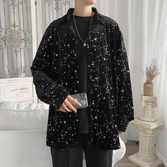 Starry Sky Long Sleeve Black Shirts