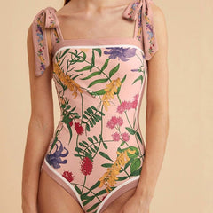 One Piece Push Up High Cut Flowers Monokini