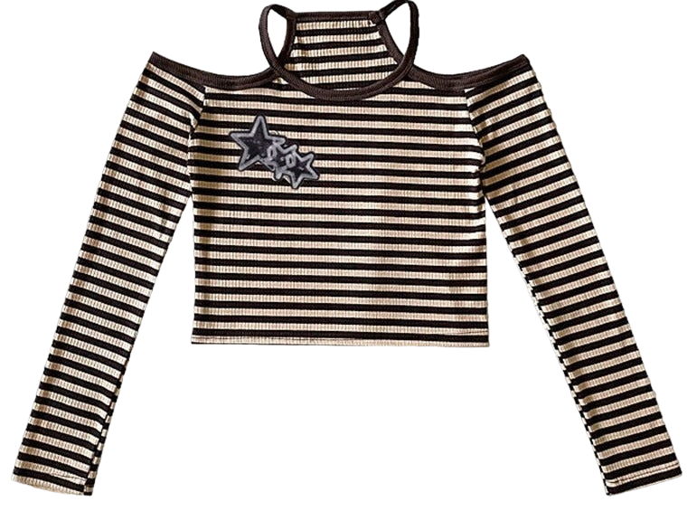 Y2k Harajuku Striped T-Shirt Off Shoulder Crop Top