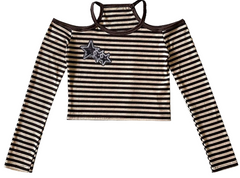 Y2k Harajuku Striped T-Shirt Off Shoulder Crop Top