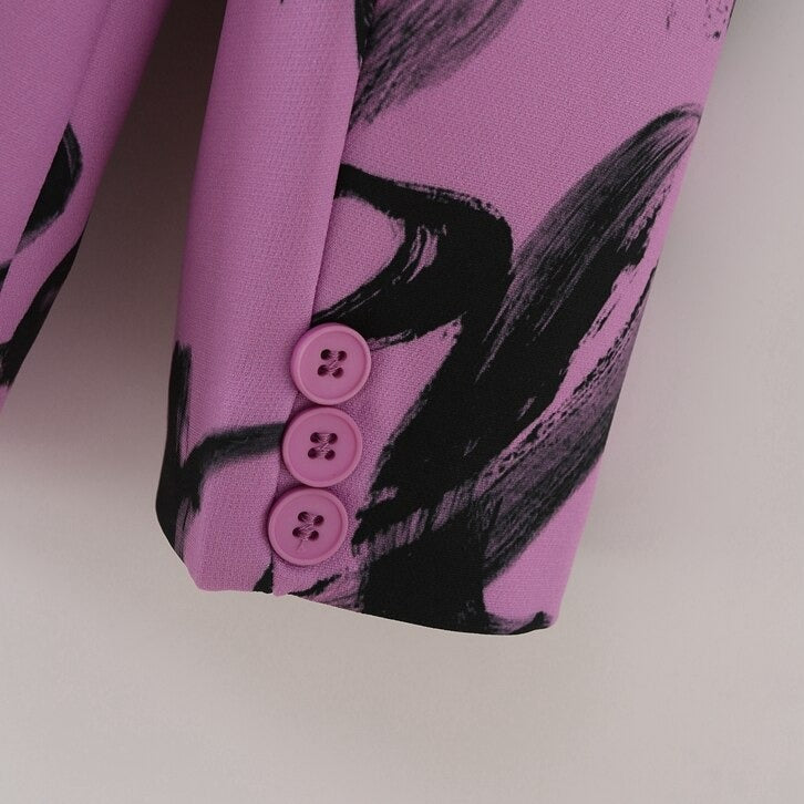 Letter Print Loose Purple Blazer Oversize