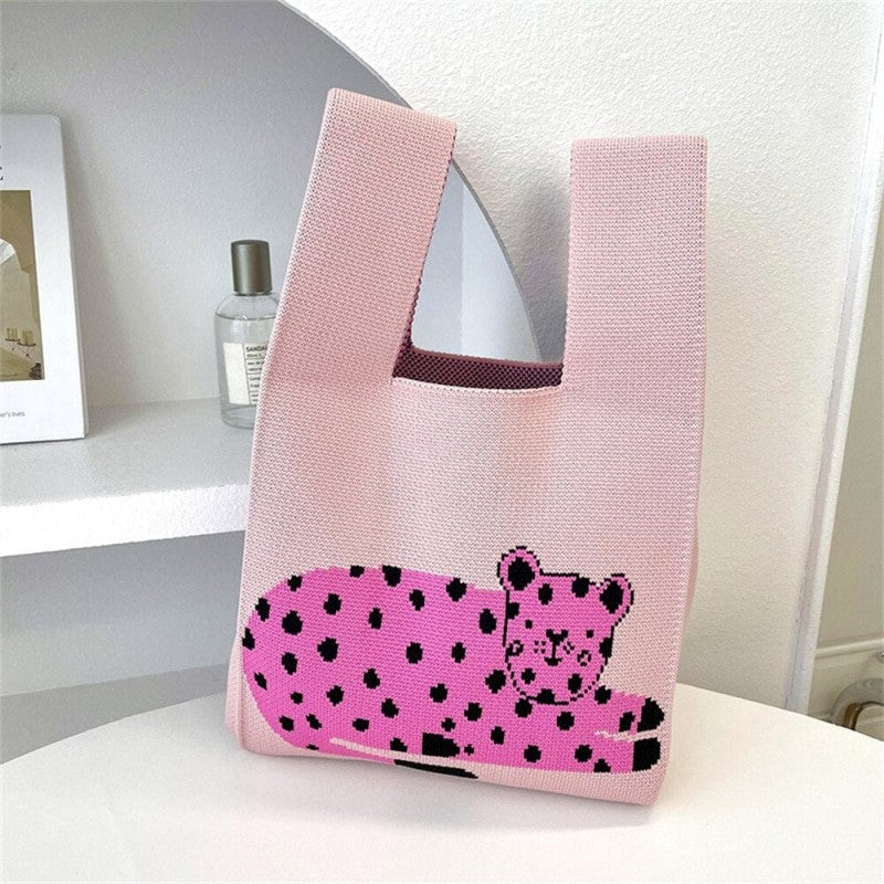 Mini Leopard Pattern Knot Wrist Bag Handbag