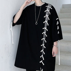 Oversize Drawstring Splice Short Sleeve T-shirt