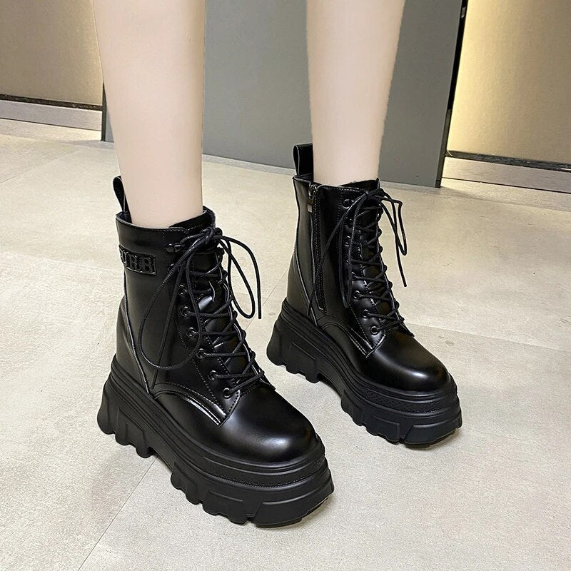 High Platform Ankle Round Toe Lace Up Punk Boots