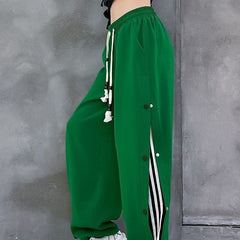 Loose Sport Pants With Side Buttons