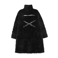 Punk Belt Fluffy Long Thick Faux Fur Coat