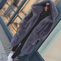 Solid  Color Faux Fur Long Coat